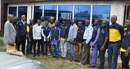 The enforcement team with SPM Ogun, Mr. Areo Gbenga, during a clampdown on illegal courier services in Abeokuta.